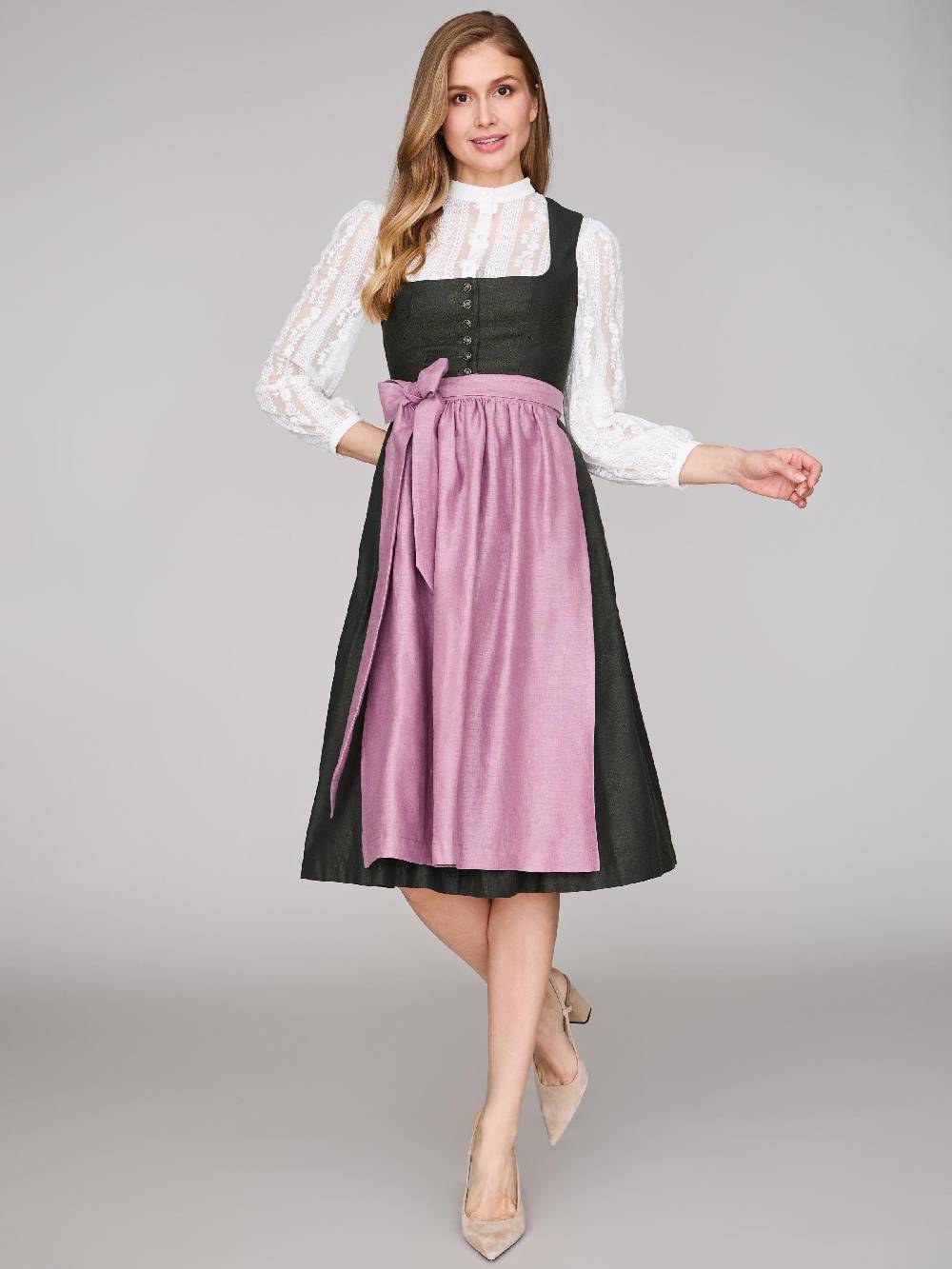 Limberry Grünes Dirndl mit Knöpfen - FELICITY PINE FLOWER Clearance-Verkauf