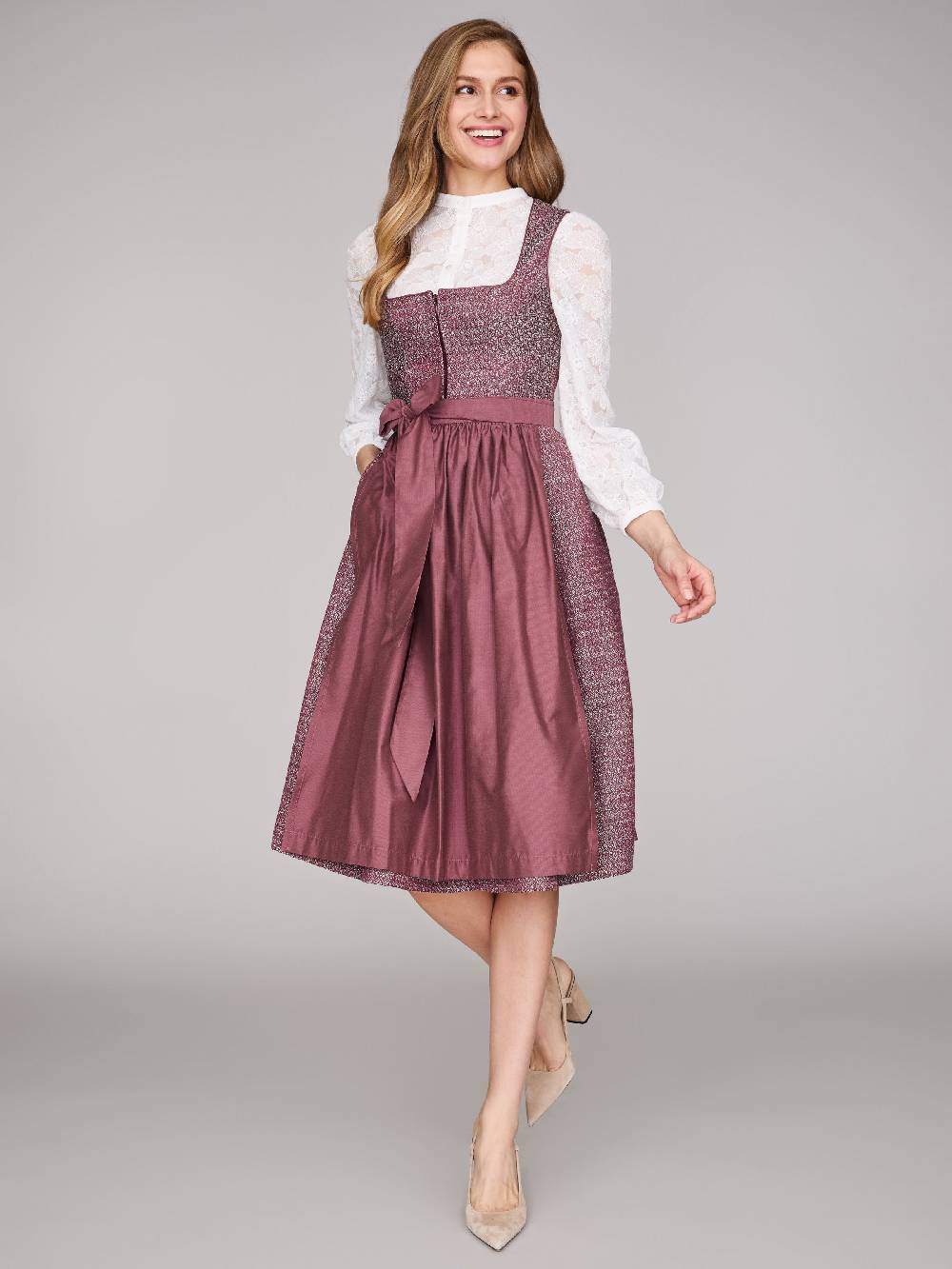 Limberry Rubinrotes Dirndl mit floralem Muster - ORLA POMEGRANATE Kostenloser Versand international