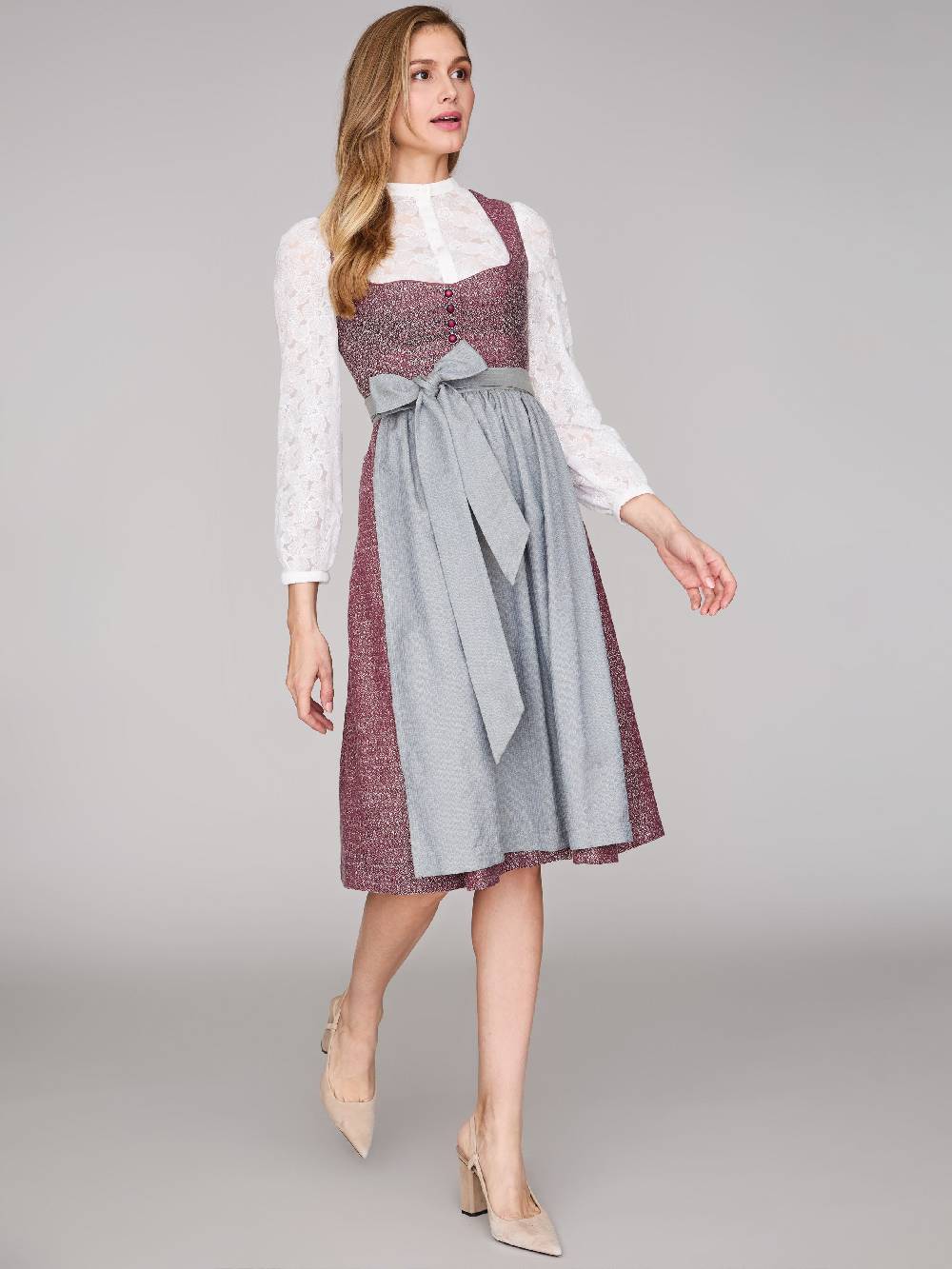 Limberry Rubinrotes Dirndl mit Knöpfen - JOSIE POMEGRANATE Speichern exportieren