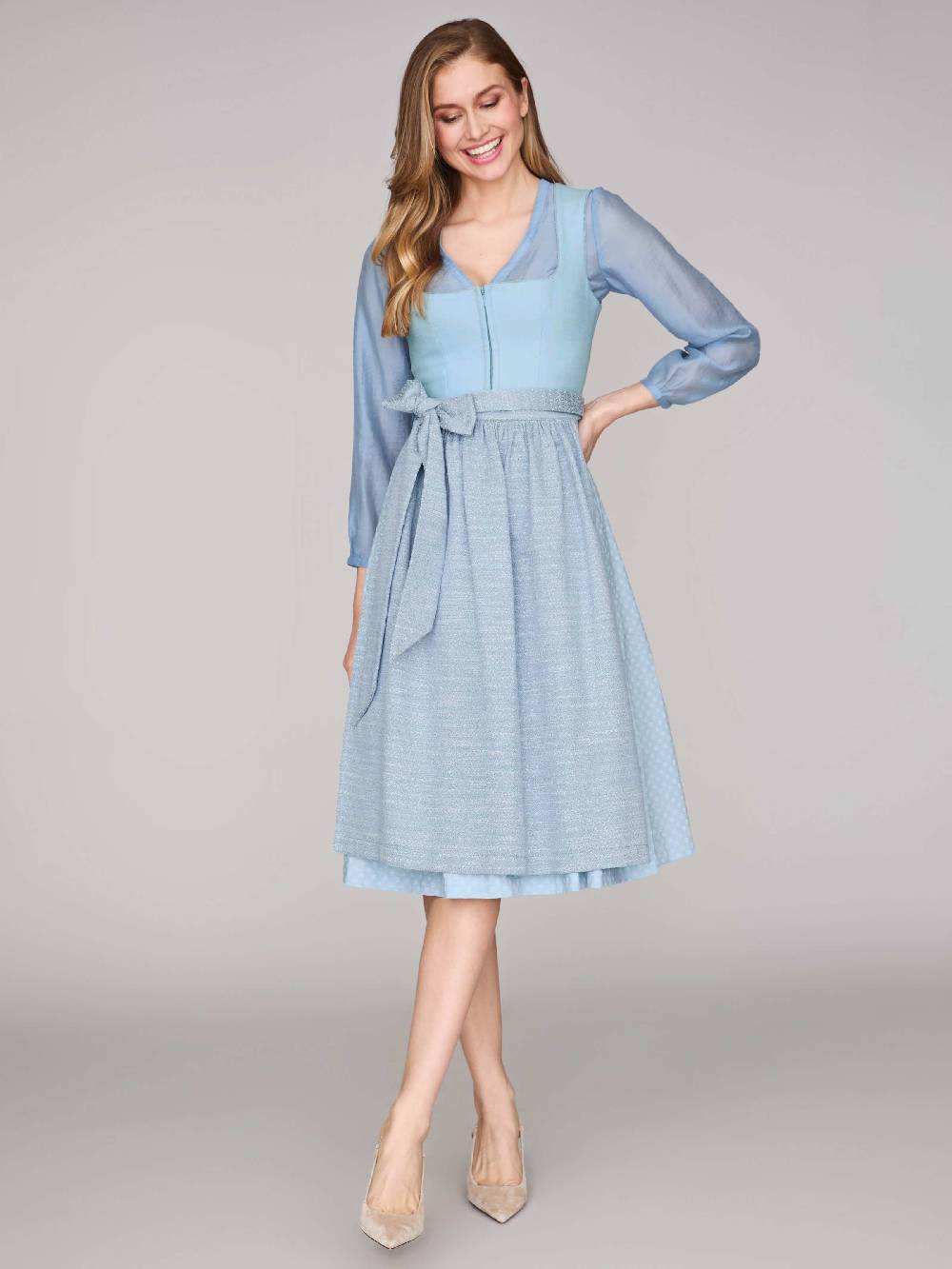 Limberry Hellblaues Dirndl mit Leinen-Mieder - ADA COOL BLUE Im Verkauf