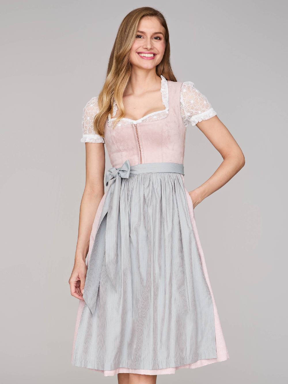 Limberry Rosé-farbenes Dirndl mit Velours-Mieder - ISOBEL VINTAGE ROSE im Angebot