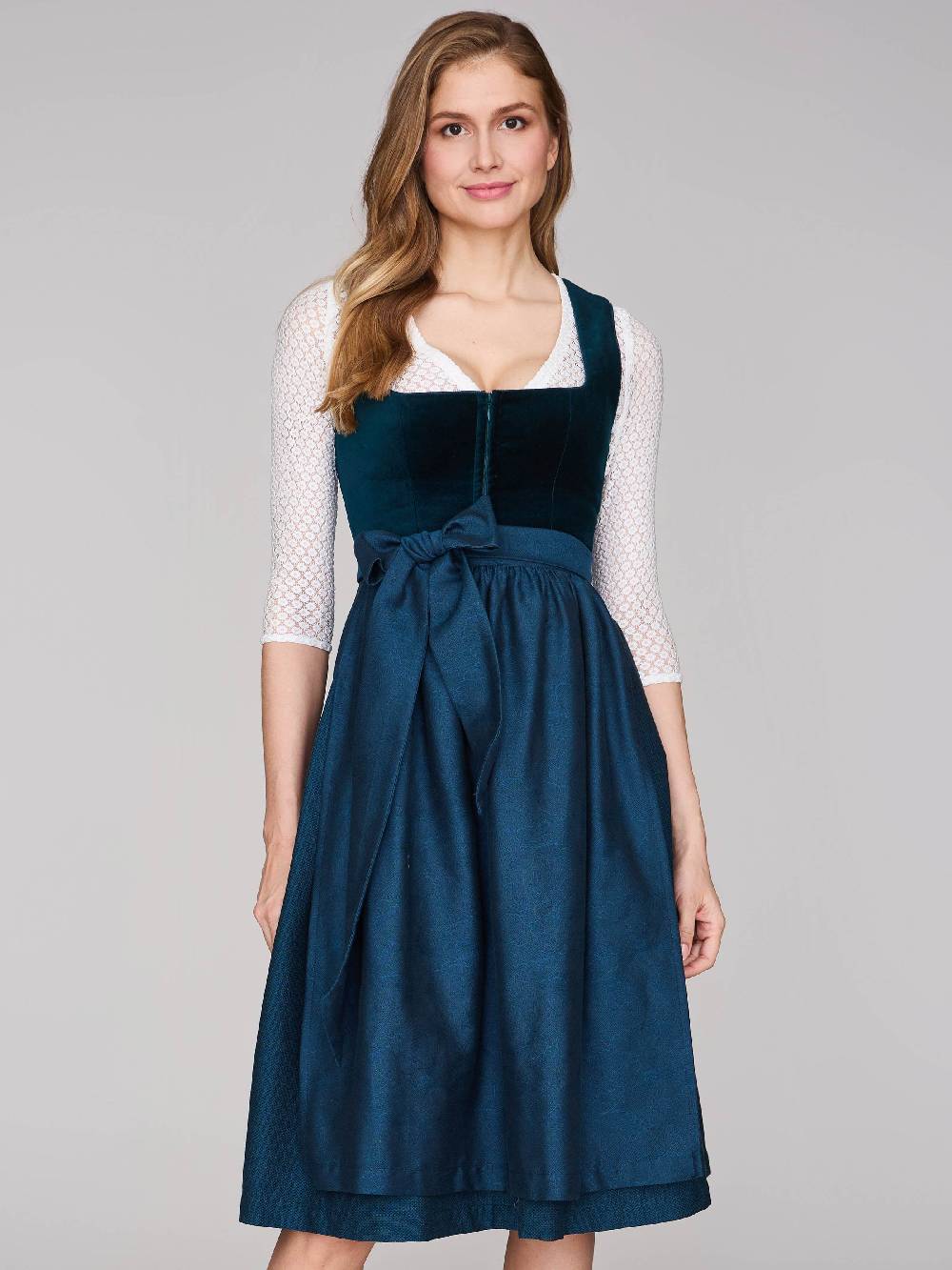 Limberry Petrolblaues Dirndl mit Samt-Mieder - ROMEE DARK TEAL
