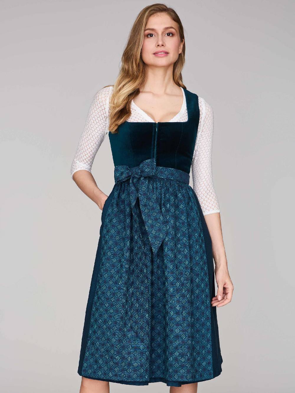 Limberry Petrolblaues Dirndl mit Samt-Mieder - ROMEE DARK TEAL Preisnachlass