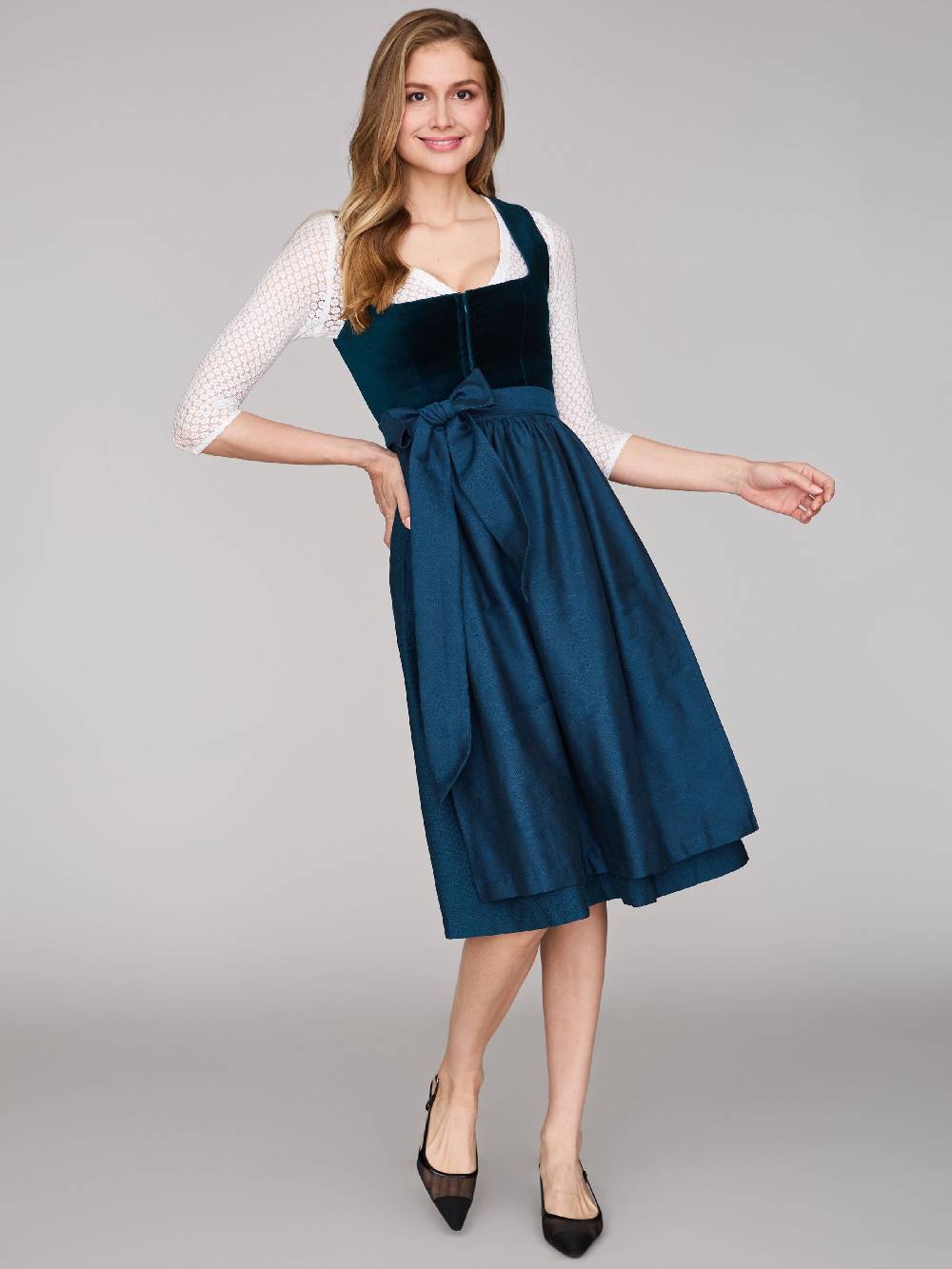 Limberry Petrolblaues Dirndl mit Samt-Mieder - ROMEE DARK TEAL Preisnachlass