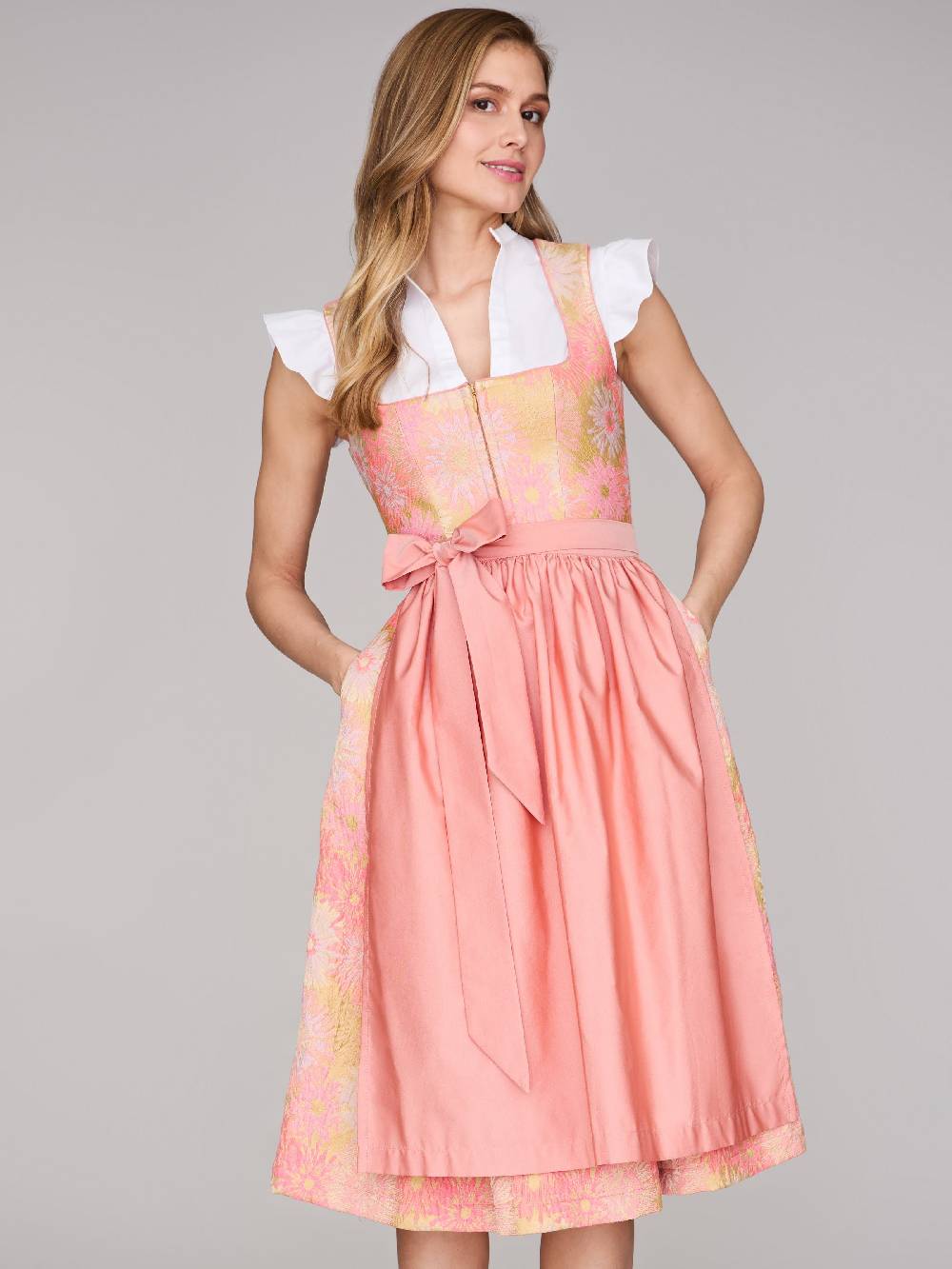 Limberry Rosa-farbenes Dirndl mit Blumenmuster - DAHLIA CORAL ALMOND Muttertagsangebot