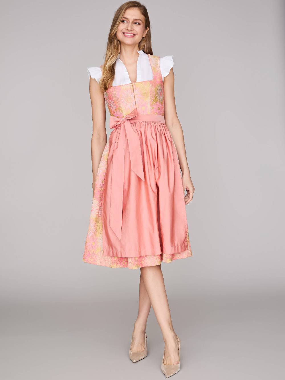 Limberry Rosa-farbenes Dirndl mit Blumenmuster - DAHLIA CORAL ALMOND Muttertagsangebot