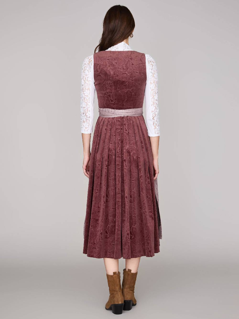 Limberry Rosafarbenes Dirndl aus gemustertem Samt - ANTONIA NELKENROSA Blitzangebot