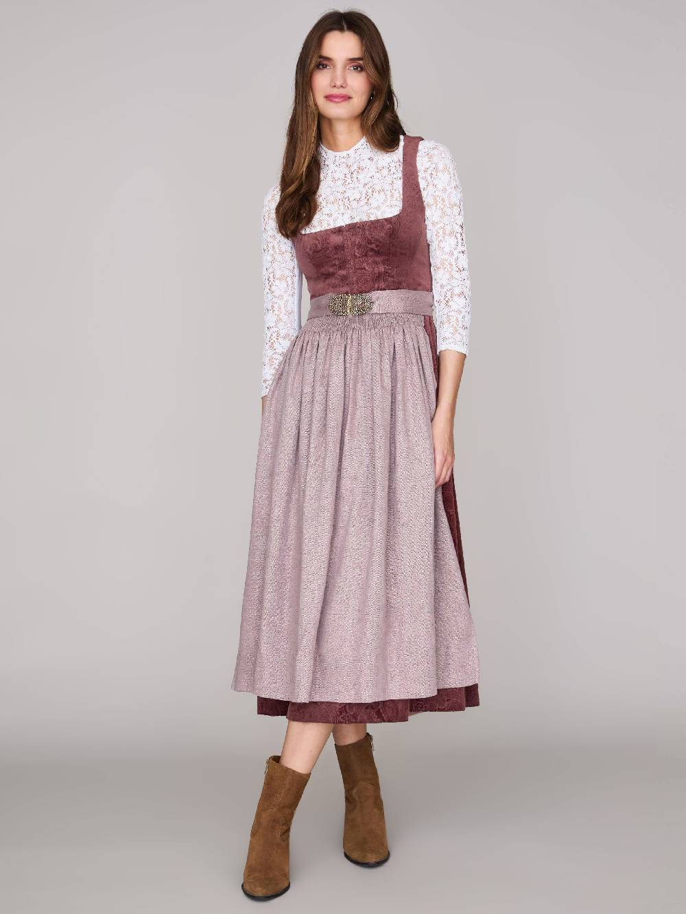 Limberry Rosafarbenes Dirndl aus gemustertem Samt - ANTONIA NELKENROSA Blitzangebot