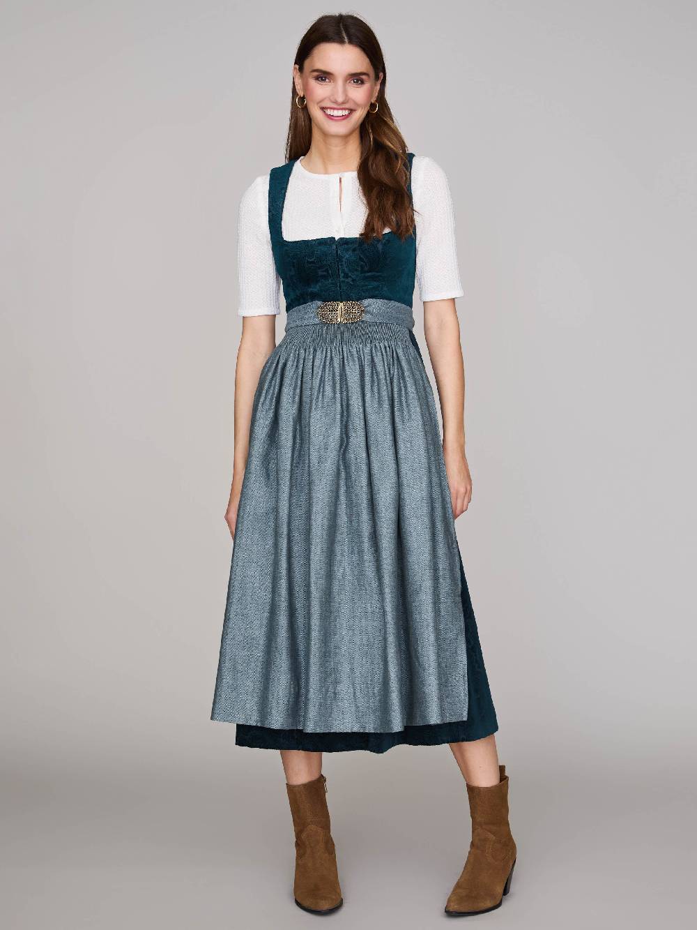 Limberry Petrolfarbenes Dirndl aus gemustertem Samt - ANTONIA CADMIUMGRÜN Große Rabatte