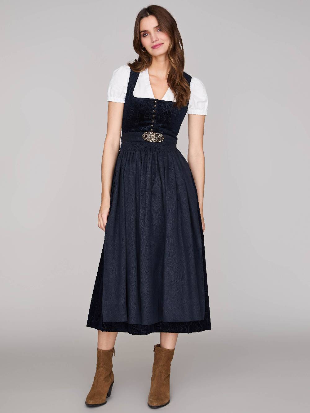Limberry Nachtblaues Dirndl aus gemustertem Samt - MONIKA NACHTBLAU Neuheiten