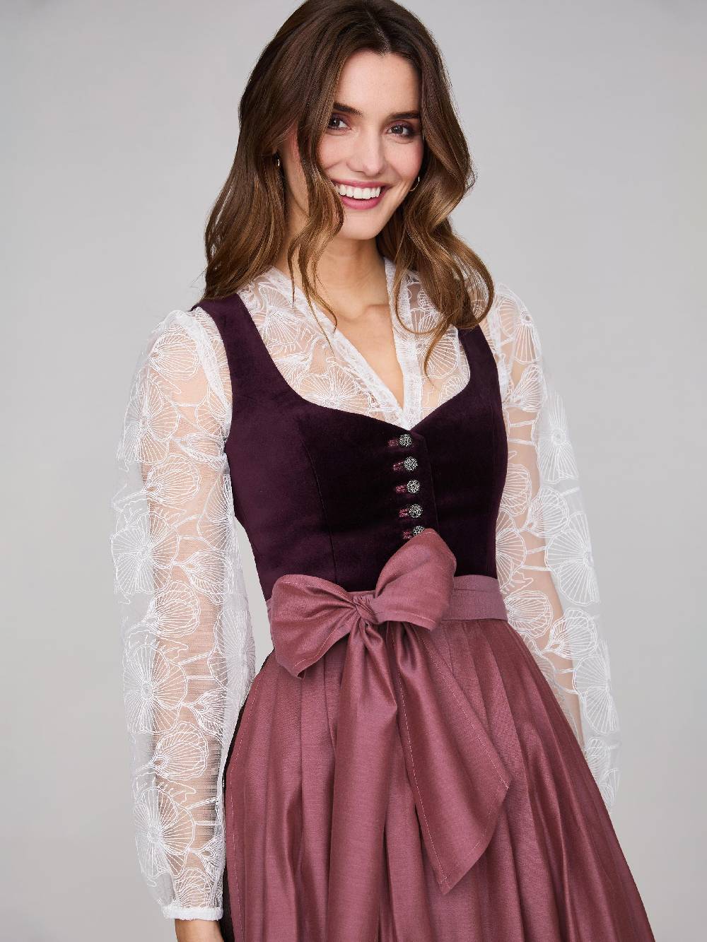 Limberry Mauvefarbenes Dirndl mit Samt-Mieder - JANNI DARK MAUVE VIP-Rabatte