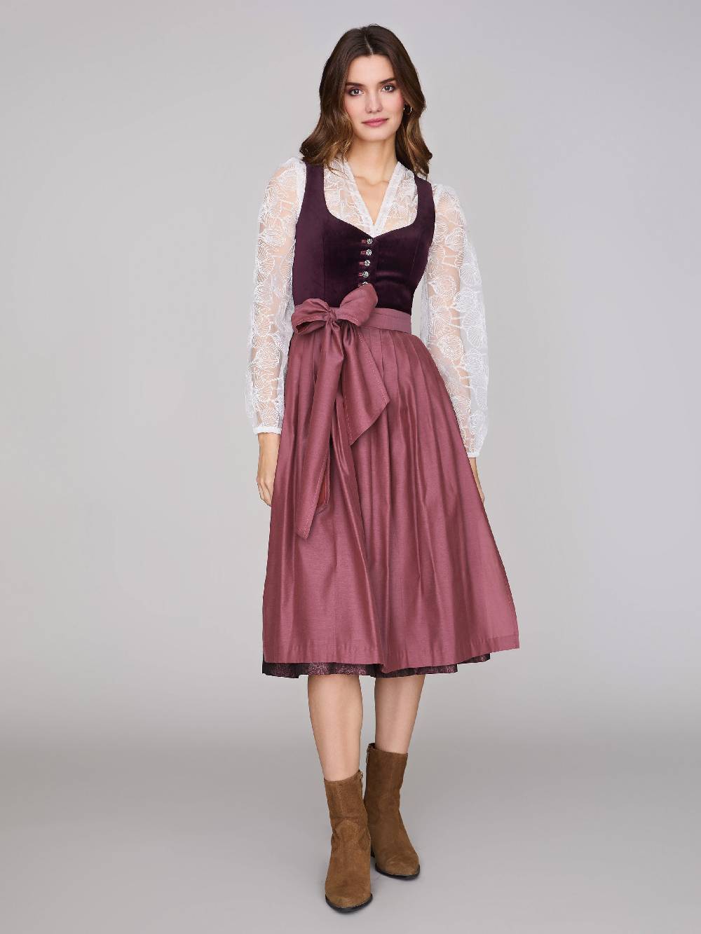 Limberry Mauvefarbenes Dirndl mit Samt-Mieder - JANNI DARK MAUVE VIP-Rabatte