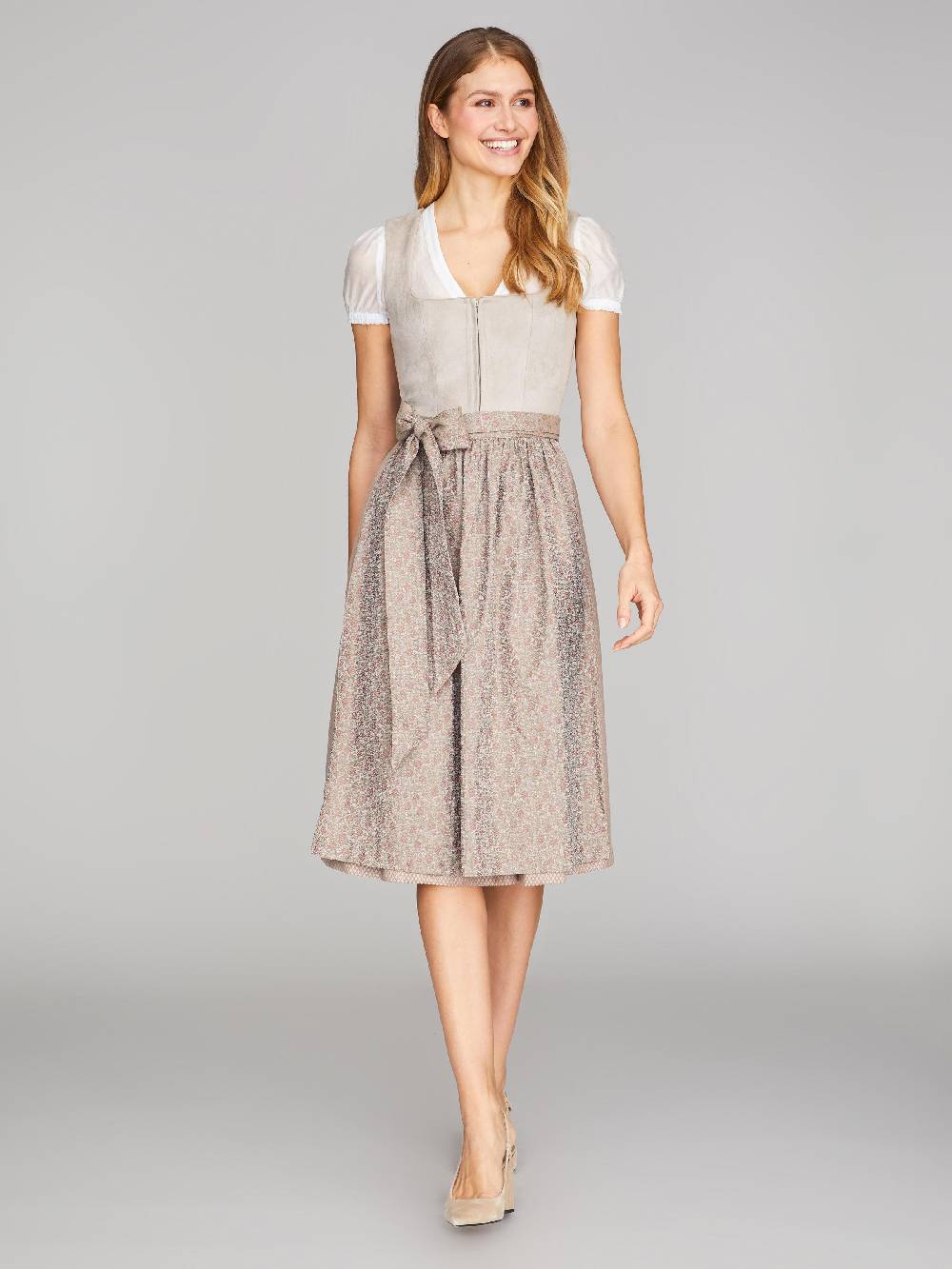 Limberry Beiges Dirndl mit Velours-Mieder - JULIE TAN im Angebot