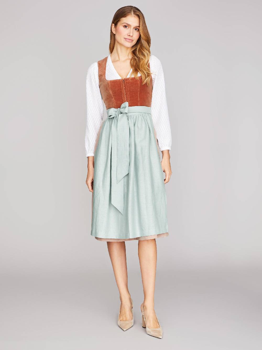 Limberry Kupfer-farbenes Dirndl mit Samt-Mieder - DELILAH PEACH BLOSSOM Fabrikverkauf