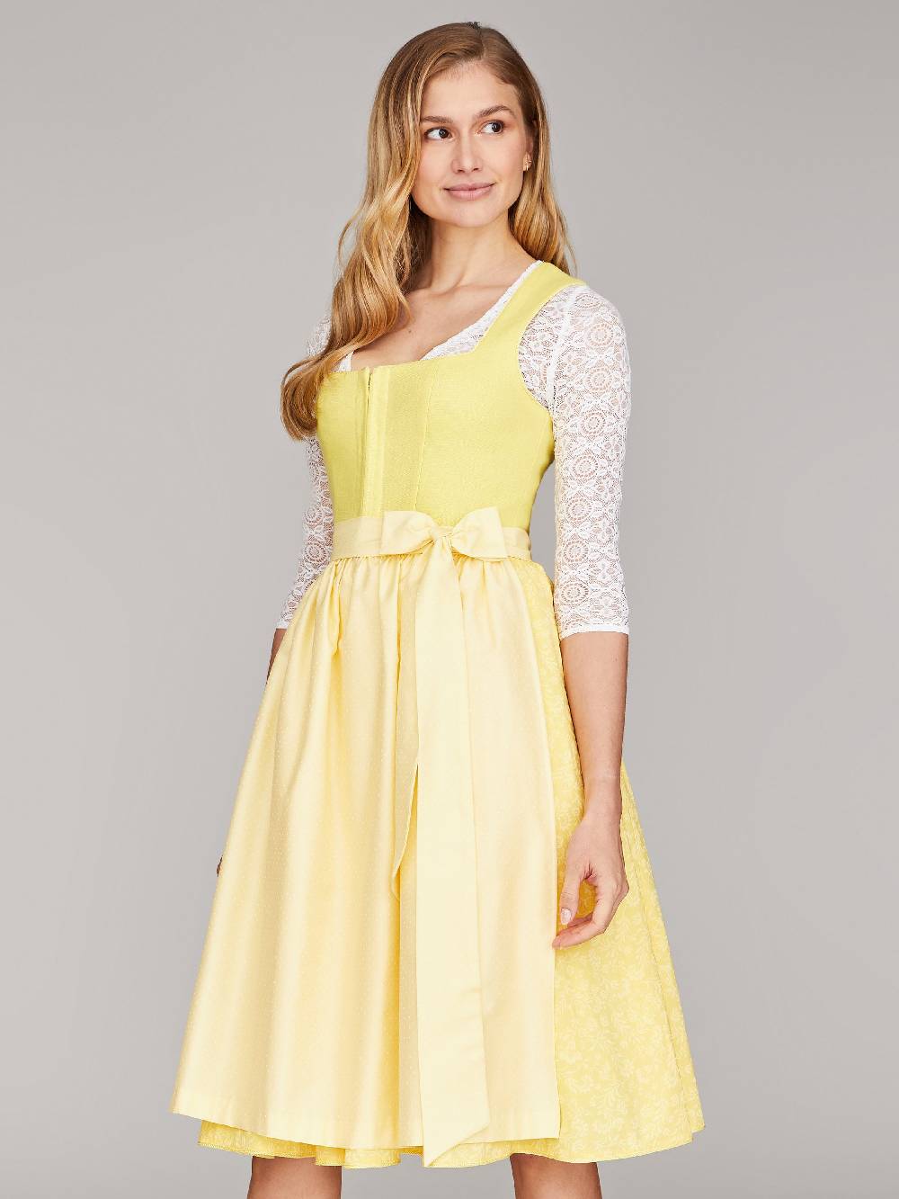 Limberry Zitronengelbes Dirndl mit Leinenmieder - ALMERIA ZITRONE Fabrikpreis