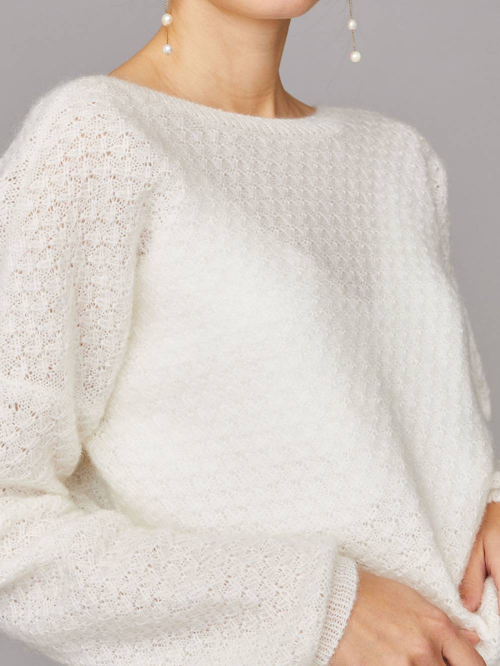 Limberry Cremefarbener Braut-Pullover mit tiefem V-Ausschnitt hinten - LARA Letzte 2 Tage