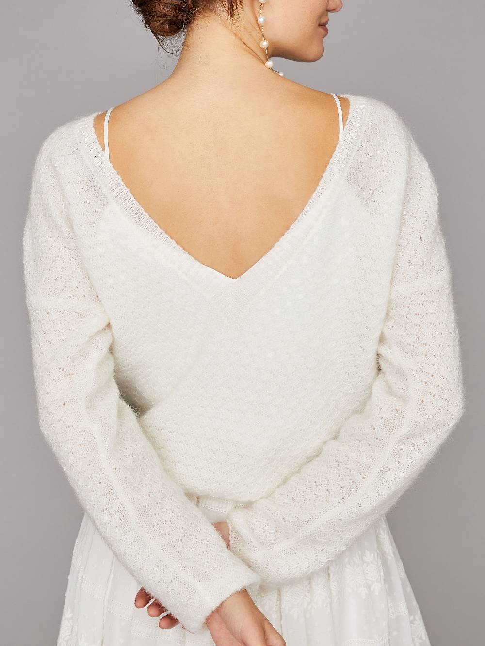 Limberry Cremefarbener Braut-Pullover mit tiefem V-Ausschnitt hinten - LARA Letzte 2 Tage