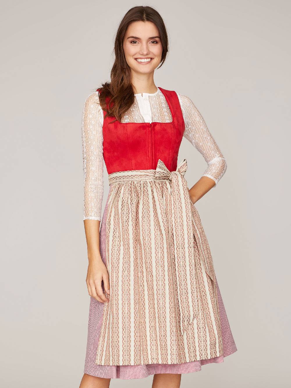 Limberry Rotes Dirndl mit Mieder aus Veloursleder-Optik - SAMANTHA RED Cyber Monday