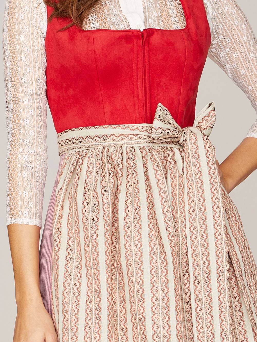 Limberry Rotes Dirndl mit Mieder aus Veloursleder-Optik - SAMANTHA RED Cyber Monday