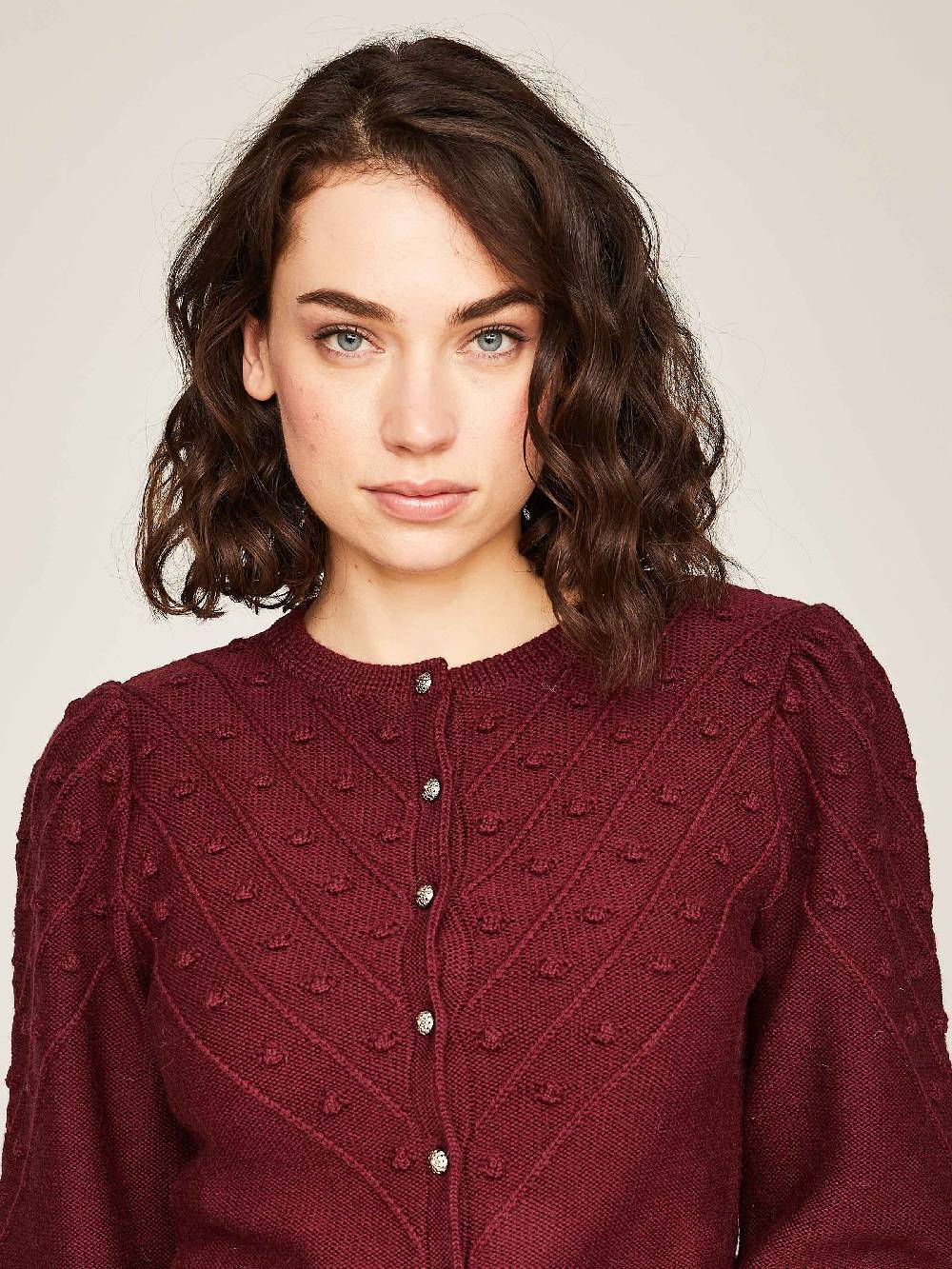Limberry Weinrote Strickjacke mit Puffarm - MIA Online Outlet
