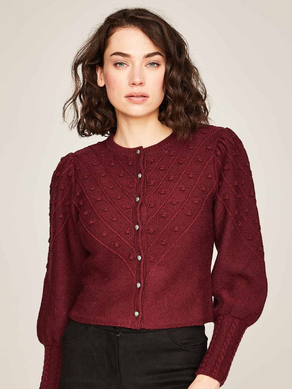 Limberry Weinrote Strickjacke mit Puffarm - MIA Online Outlet