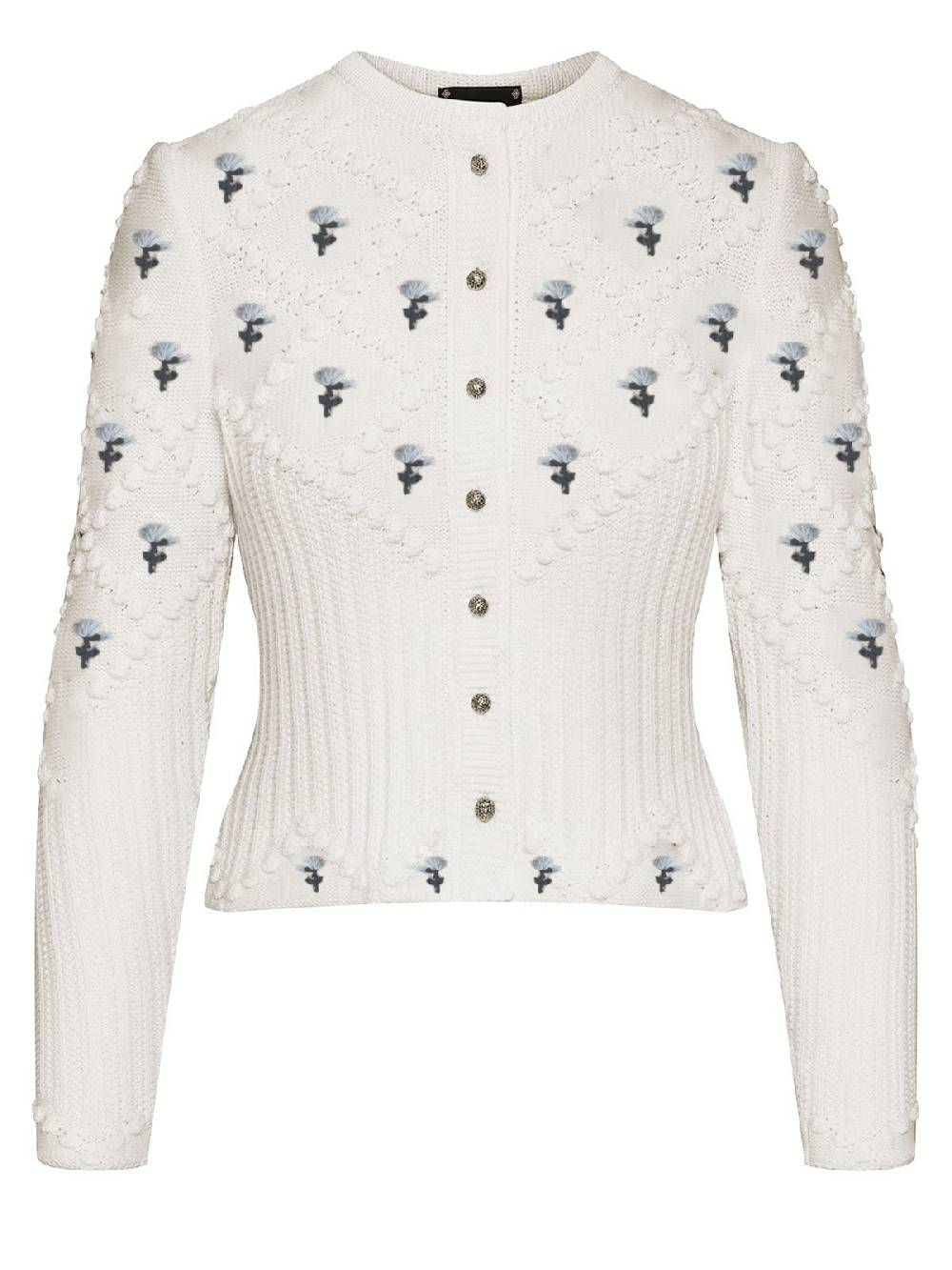 Limberry Cremeweiße Strickjacke mit blauer Blumenstickerei - ROMY Exklusive Angebote