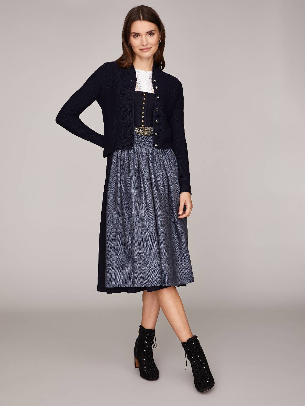 Limberry Dunkelblaue Trachten-Strickjacke mit Stehkragen - ANNA MARINE Begrenztes Angebot