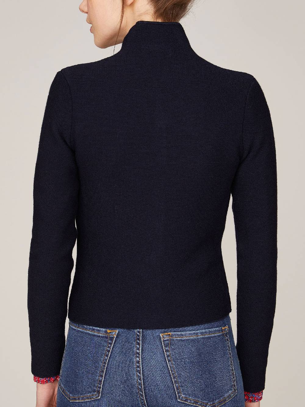 Limberry Dunkelblaue Trachten-Strickjacke mit Stehkragen - ANNA MARINE Begrenztes Angebot