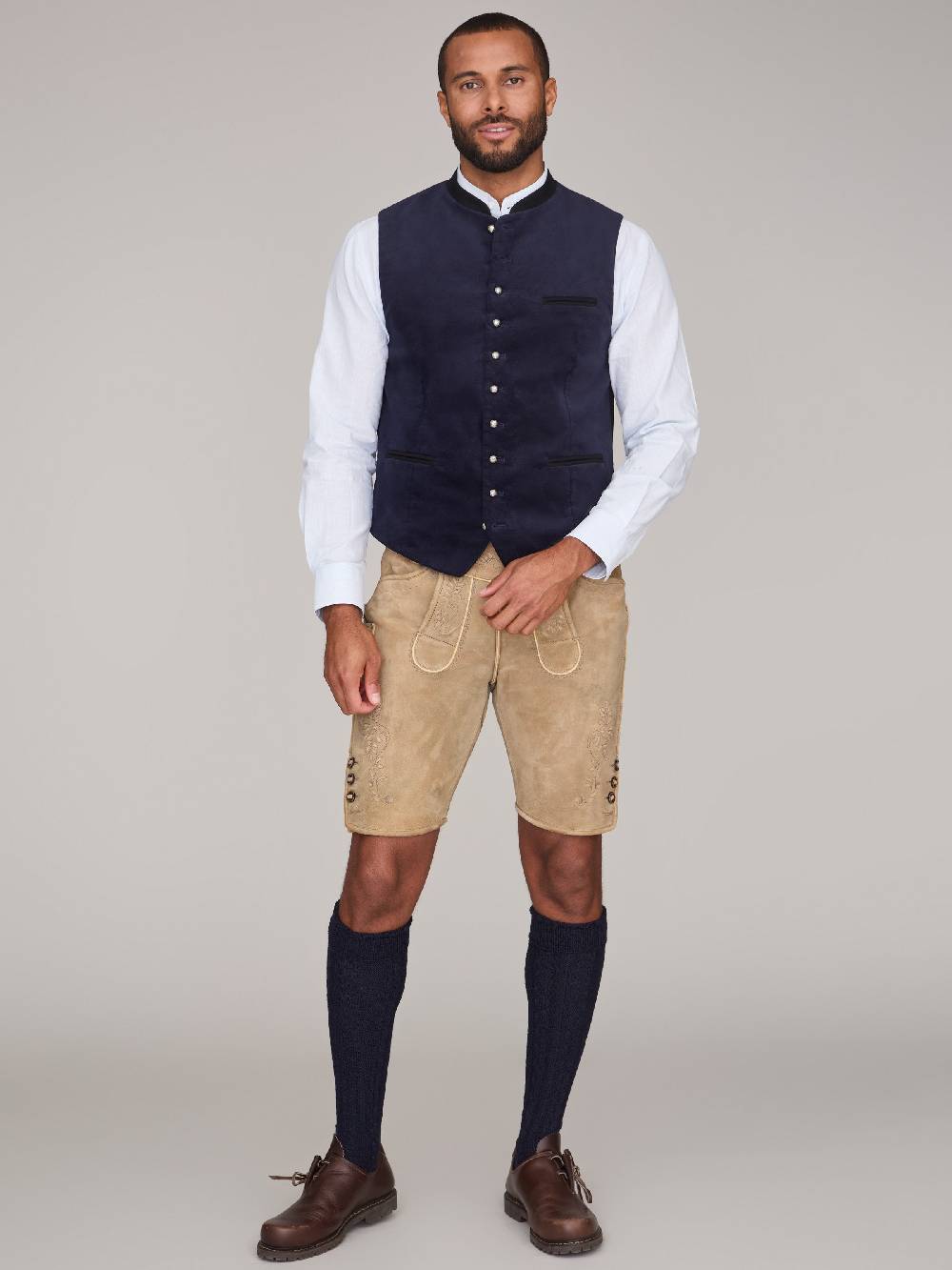 Limberry Dunkelblaue Trachtenweste aus Samt - MARLON DARK BLUE Nur noch ein Tag übrig