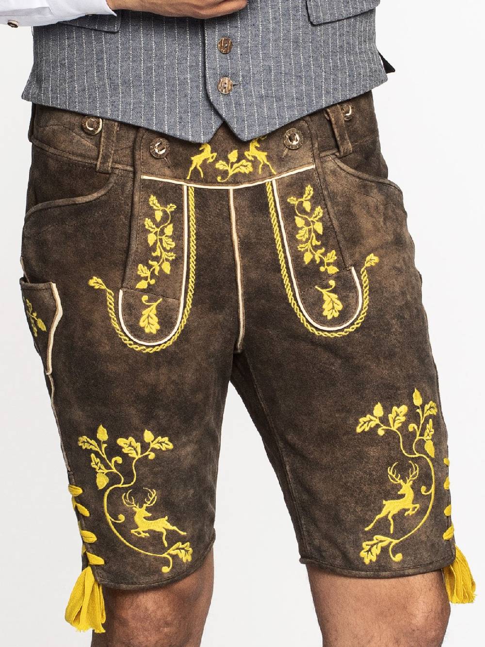 Limberry Braune Lederhose mit gelber Stickerei - MAX BRAUN Fabrikladen
