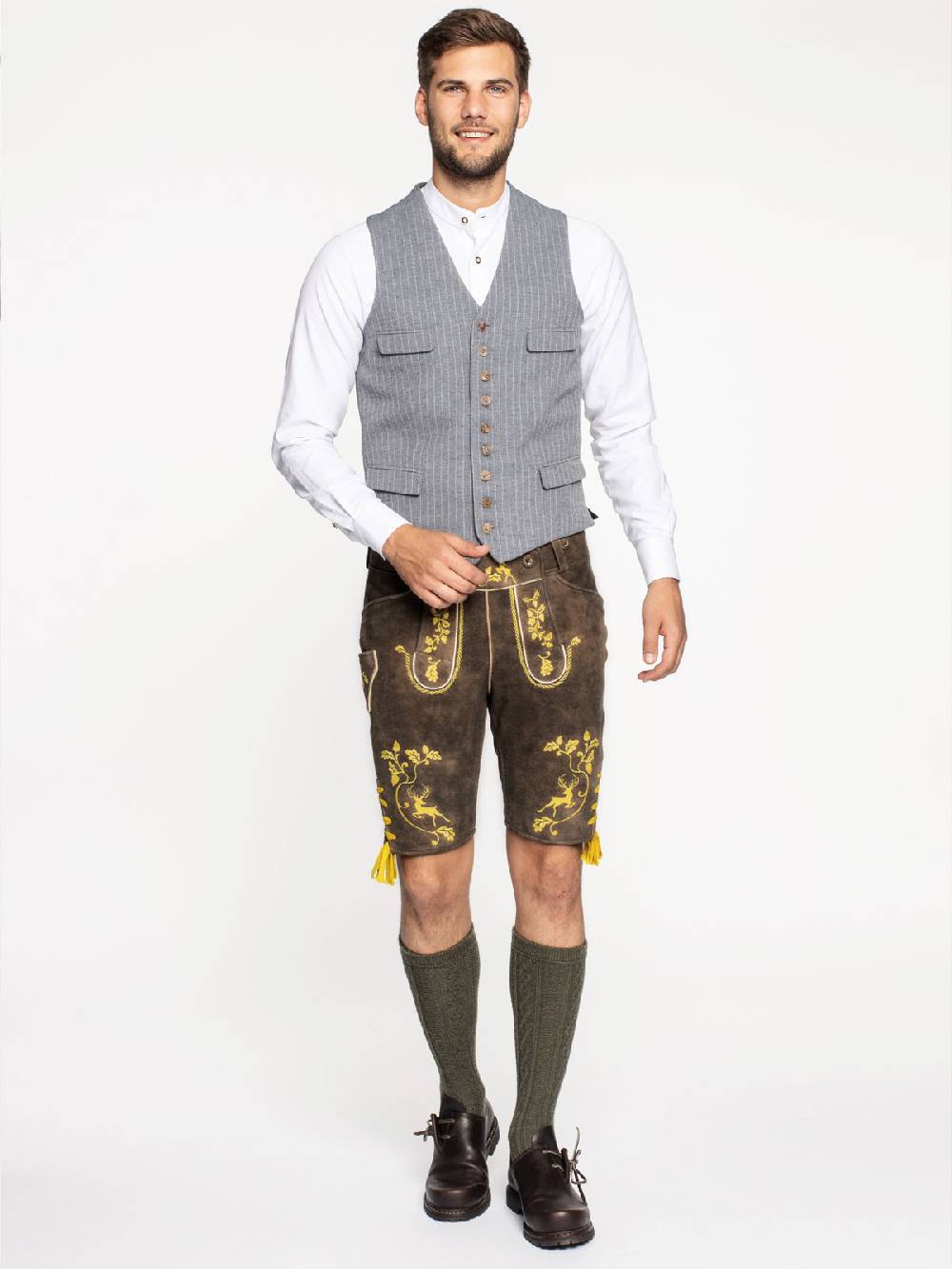 Limberry Braune Lederhose mit gelber Stickerei - MAX BRAUN Fabrikladen