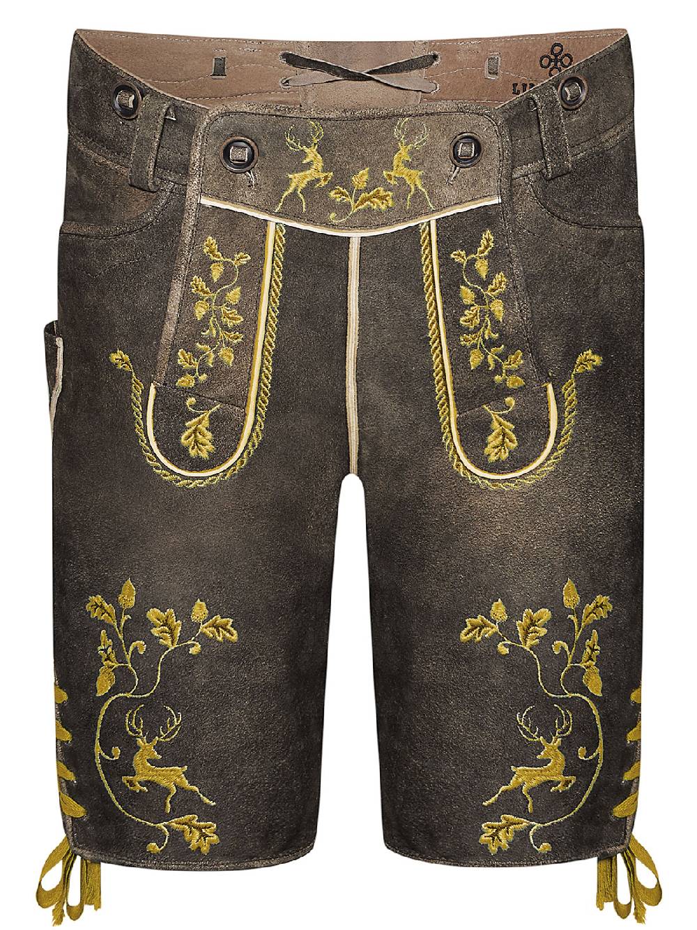 Limberry Braune Lederhose mit gelber Stickerei - MAX BRAUN Fabrikladen