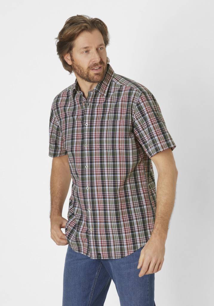 Paddocks Short sleeve seersucker check shirt normale Passform - khaki Saisonschlussverkauf