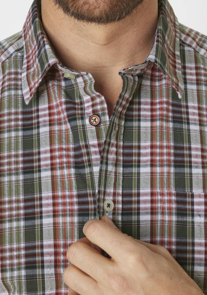 Paddocks Short sleeve seersucker check shirt normale Passform - khaki Saisonschlussverkauf