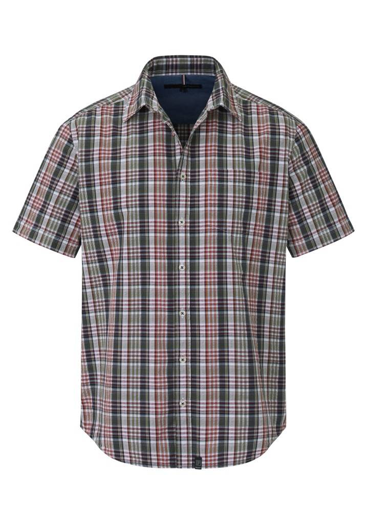 Paddocks Short sleeve seersucker check shirt normale Passform - khaki Saisonschlussverkauf