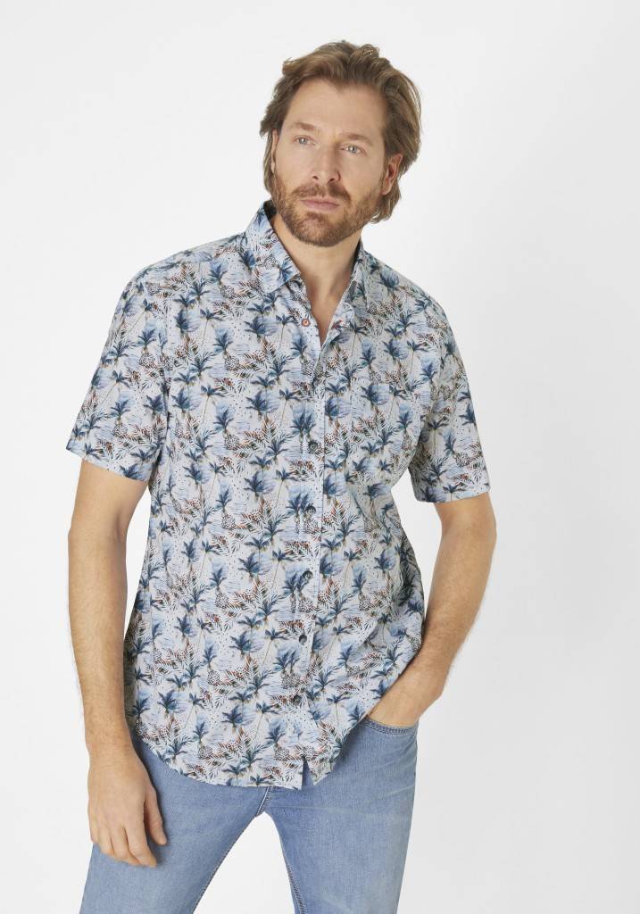 Paddocks Short sleeve all over palm print normale Passform - blue Black Friday
