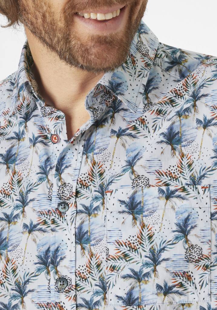 Paddocks Short sleeve all over palm print normale Passform - blue Black Friday