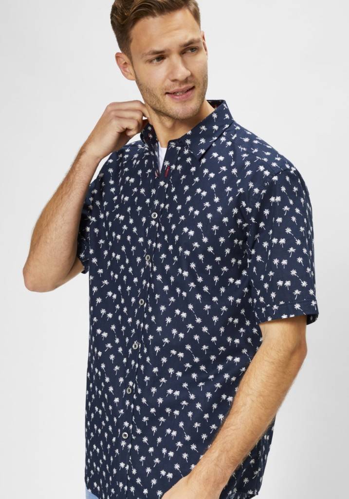 Paddocks Short sleeve shirt with all over palm print normale Passform - dark navy Muttertagsangebot