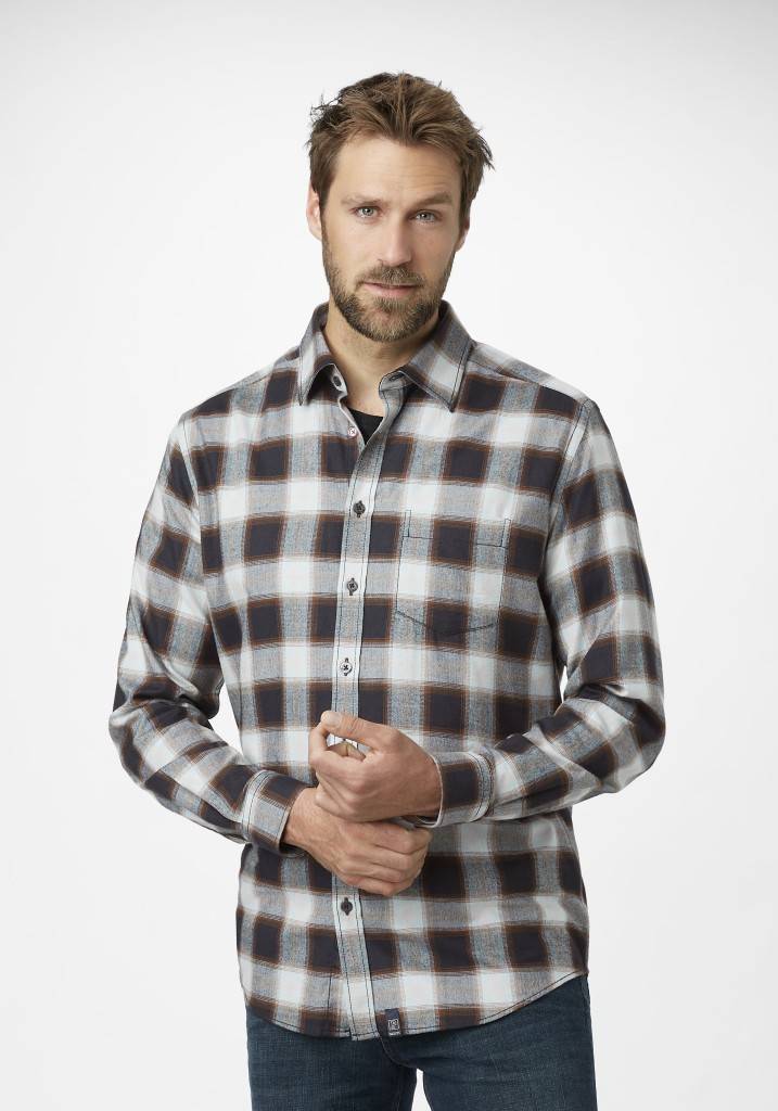 Paddocks Long sleeve herringbone check shirt with pocket normale Passform - night blue Online Outlet