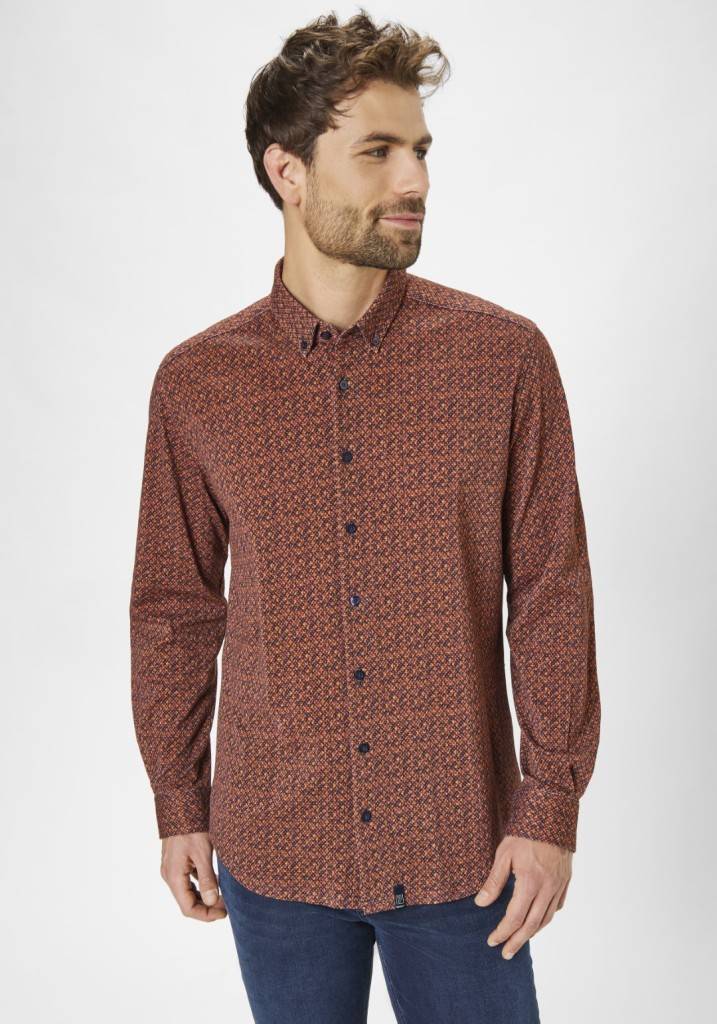 Paddocks button down jersey piquee with digital print shirt normale Passform - orange Kauf eins, bekomm eins gratis