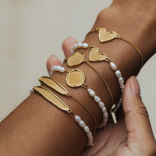 Paul Hewitt Engravable Heart Pearl Armkette Gold Fabrikladen