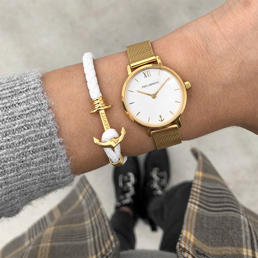 Paul Hewitt Ankerarmband Phrep Lite Gold Leder Weiß Meist gekauft