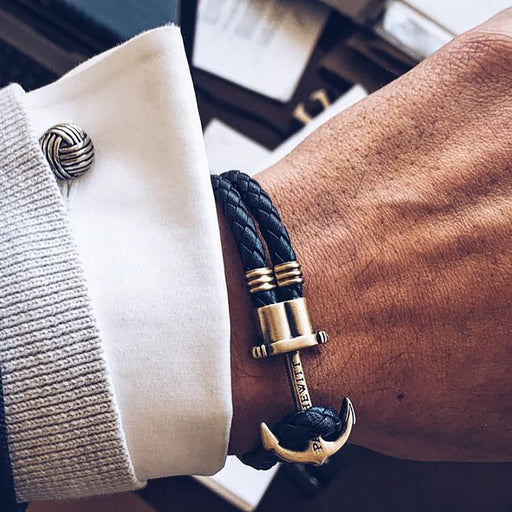 Paul Hewitt Ankerarmband Phrep Messing Leder Marineblau Sonderangebot