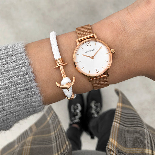 Paul Hewitt Ankerarmband Phrep Lite Roségold Leder Weiß Nur noch ein Tag übrig