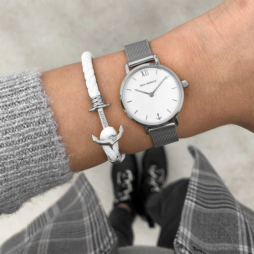 Paul Hewitt Ankerarmband Phrep Lite Silber Leder Weiß Super Rabatt