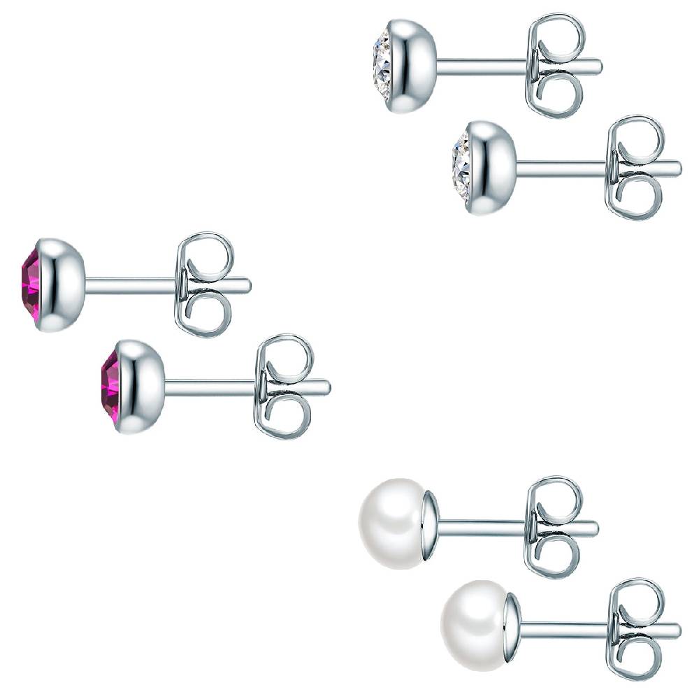 Rafaela Donata 3er Set Ohrstecker Sterling Silber Süßwasser-Zuchtperle weiß verziert mit Kristallen von Swarovski® Begrenzt auf 3 Tage
