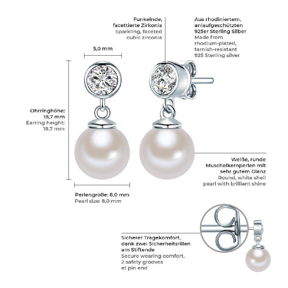 Rafaela Donata Ohrstecker Sterling Silber Südsee-Muschelkernperle weiß Zirkonia weiß Valentinstagsangebot