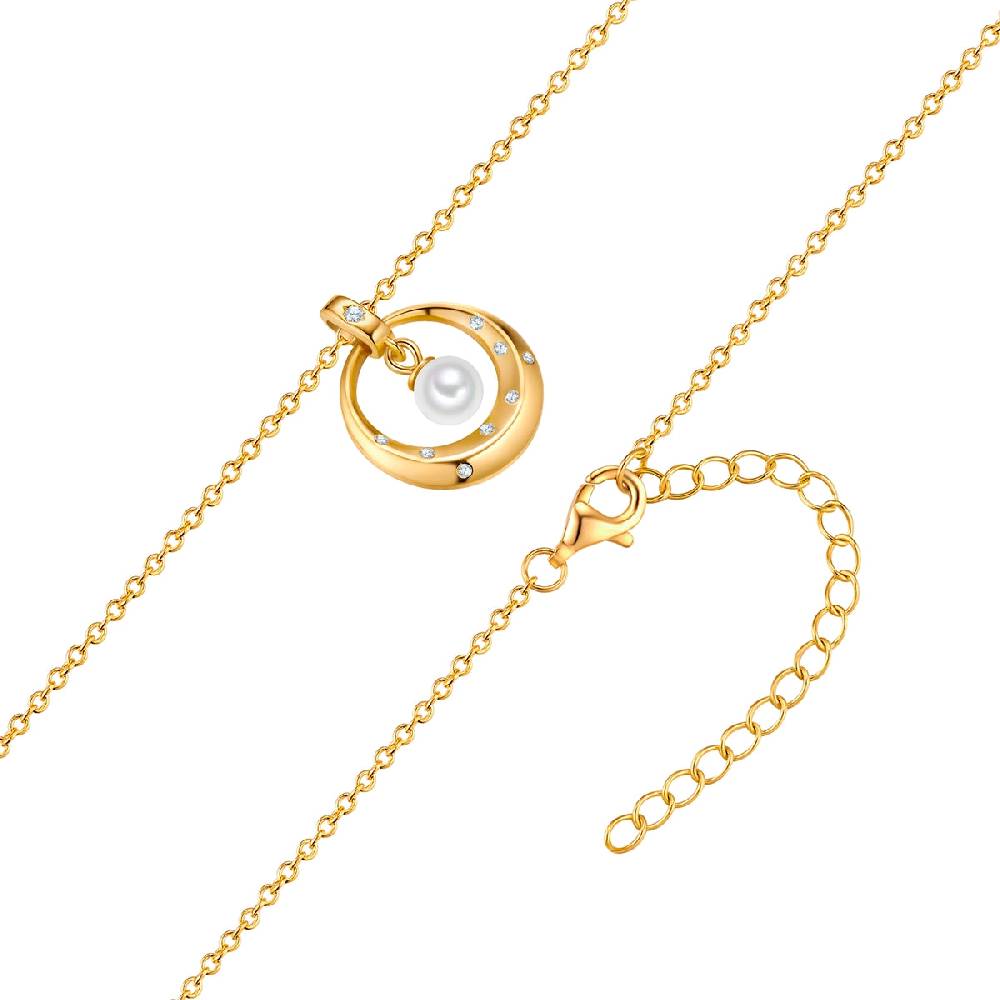 Rafaela Donata Kette mit Anhänger Sterling Silber gelbgold Muschelkernperle weiß Zirkonia weiß Rabatte dieses Monats