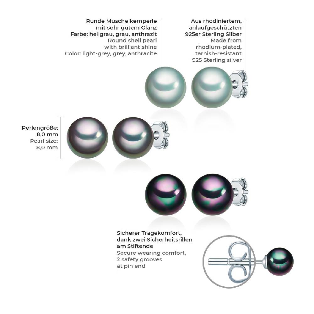 Rafaela Donata 3er Set Ohrstecker Sterling Silber Muschelkernperle multicolor Exklusivangebot
