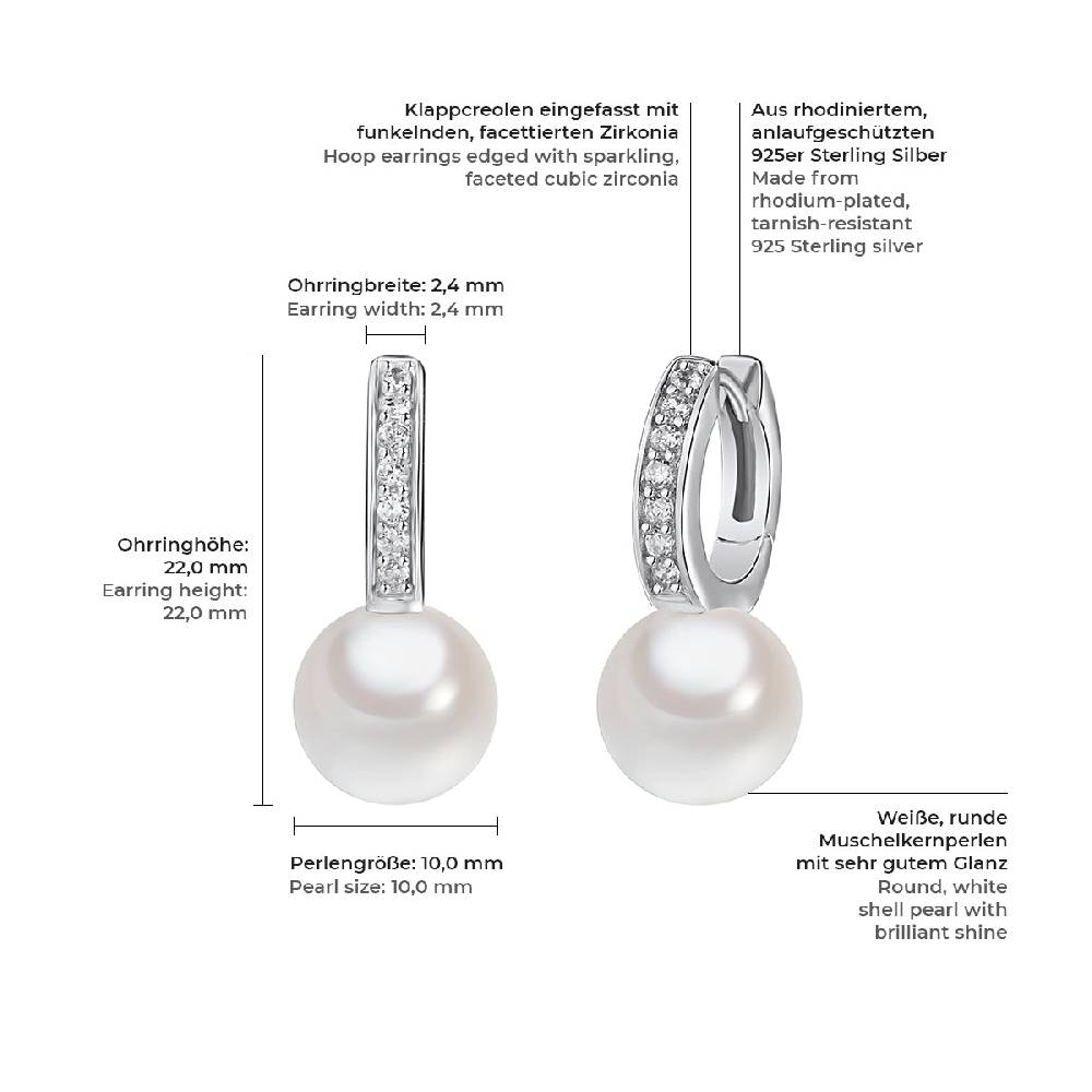 Rafaela Donata Klappcreolen Sterling Silber Südsee-Muschelkernperle weiß Zirkonia weiß Zeitlich begrenztes Angebot